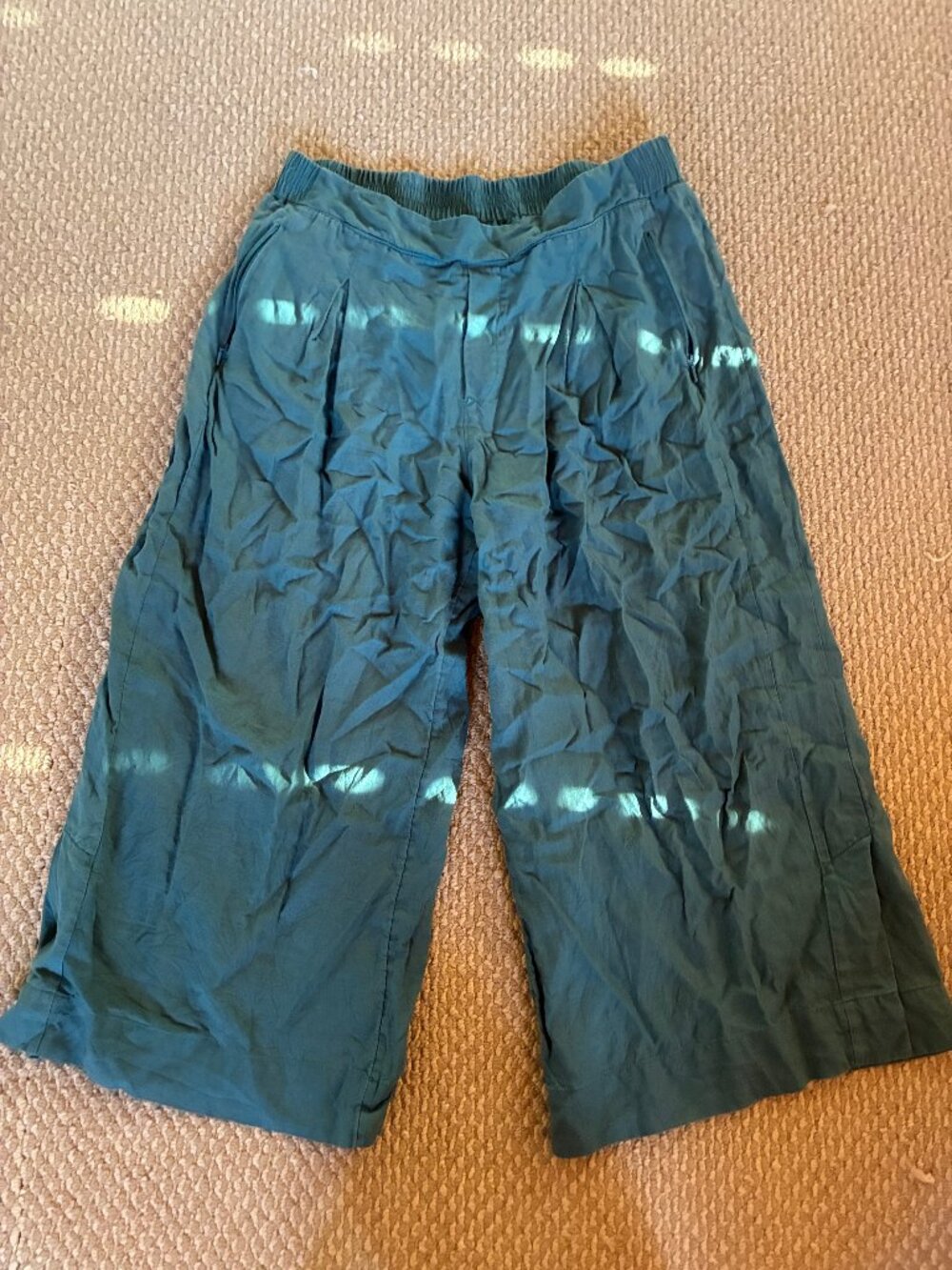 Athleta Teal Linen Wide-Leg Cropped Pants 16